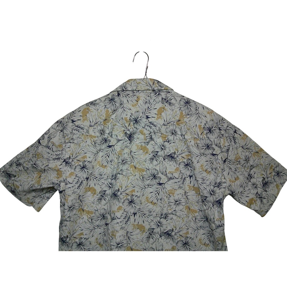 Roper Pearl Snap Shirt Mens‎ Medium Cream Blue Floral Hibiscus Western Rodeo - Picture 9 of 11